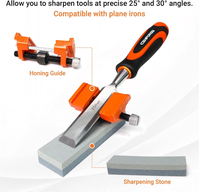 CENFORGE 10-PC Wood Chisel Set, 6 Wood Chisels with 1 Honing Guide, 1 Sharpening Stone and 2 Carpenter Pencils, Wood Chisels for Woodworking, formones para carpintería - Image 3